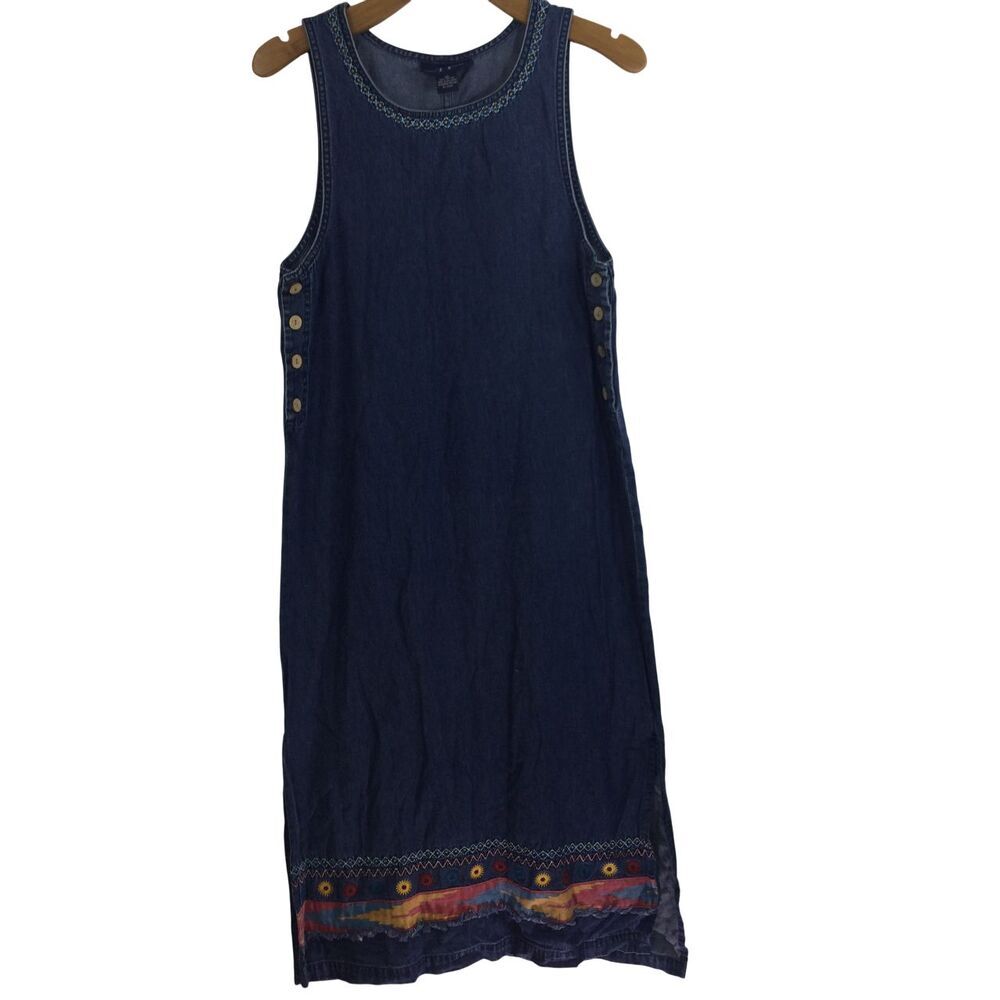 Vintage Original TY Wear Cotton Boho Denim Jumper Tank Dress Blue Size 10